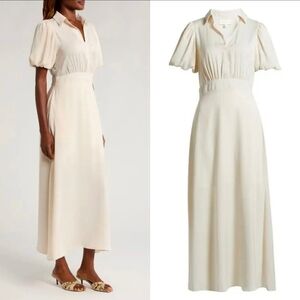 MELLODAY Cream Satin Bubble Sleeve Maxi Shirtdress